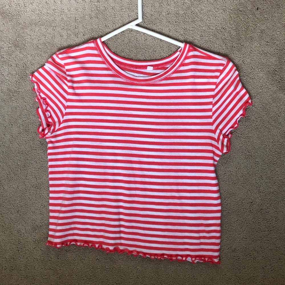 Striped ruffle T-shirt